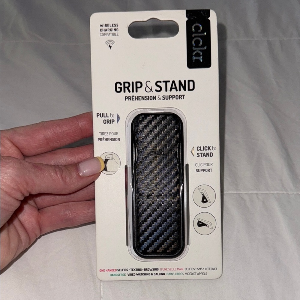 Black Carbon Fiber Phone Cover with Grip and Stand